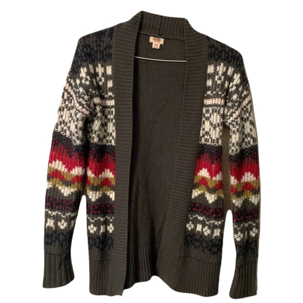 Mossimo XS Fair Isle Open Front Sweater Cardigan Gray Multicolor chunky knit